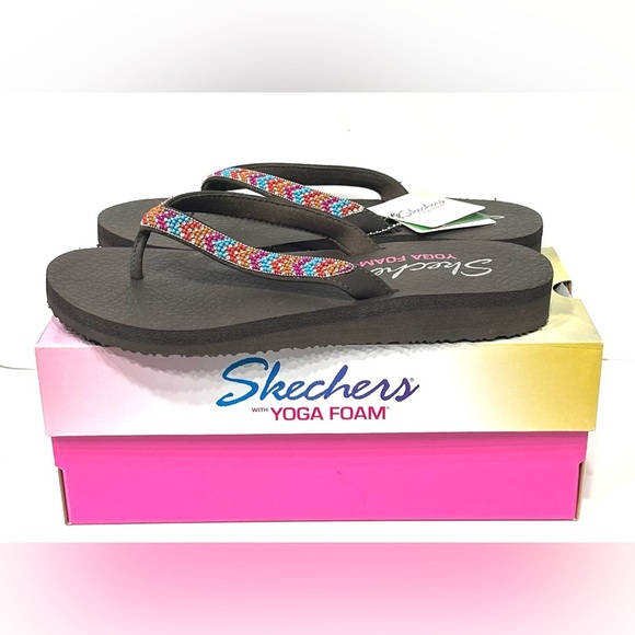 Skechers Women's Meditation Tribe Vibez Chocolate Flip Flop Sandals Size 8 - Picture 2 of 11